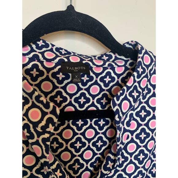 Talbots Plus Athleisure Dress Sz X Blue Pink White Geometric - Picture 4 of 11